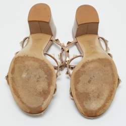 Pre Owned Valentino Beige Leather Rockstud Slide Sandals Size 37