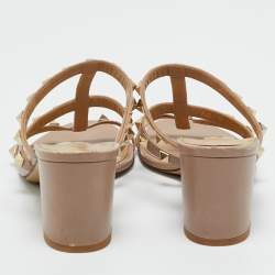 Pre Owned Valentino Beige Leather Rockstud Slide Sandals Size 37