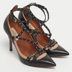 Pre Owned Valentino Black Leather Love Latch Pumps Size 36.5
