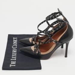 Pre Owned Valentino Black Leather Love Latch Pumps Size 36.5