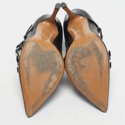 Pre Owned Valentino Black Leather Love Latch Pumps Size 36.5