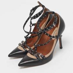 Pre Owned Valentino Black Leather Love Latch Pumps Size 36.5