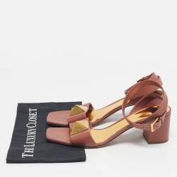 Pre Owned Valentino Brush Pink Leather One Stud Ankle Strap Sandals Size 41