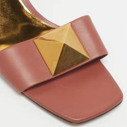 Pre Owned Valentino Brush Pink Leather One Stud Ankle Strap Sandals Size 41