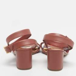 Pre Owned Valentino Brush Pink Leather One Stud Ankle Strap Sandals Size 41