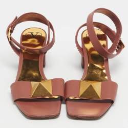 Pre Owned Valentino Brush Pink Leather One Stud Ankle Strap Sandals Size 41