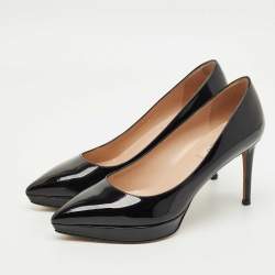 Pre Owned Valentino Black Patent Leather Pointed Toe Platform Pumps Size 37