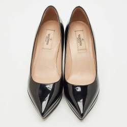 Pre Owned Valentino Black Patent Leather Pointed Toe Platform Pumps Size 37