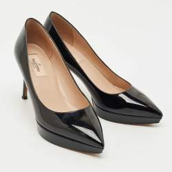 Pre Owned Valentino Black Patent Leather Pointed Toe Platform Pumps Size 37