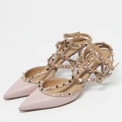 Pre Owned Valentino Blush Pink Leather Rockstud Ankle Strap Pumps Size 41