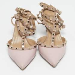 Pre Owned Valentino Blush Pink Leather Rockstud Ankle Strap Pumps Size 41