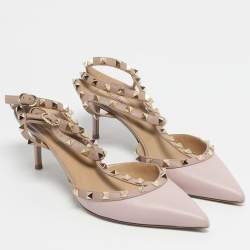Pre Owned Valentino Blush Pink Leather Rockstud Ankle Strap Pumps Size 41