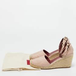 Pre Owned Valentino Blush Pink Leather Rockstud Ankle Strap Wedge Espadrille Sandals Size 41