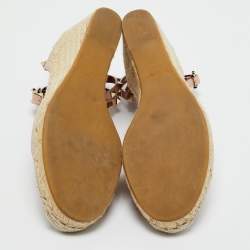 Pre Owned Valentino Blush Pink Leather Rockstud Ankle Strap Wedge Espadrille Sandals Size 41