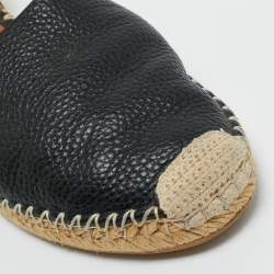 Pre Owned Valentino Black Leather Rockstud Espadrilles Ankle Strap Flats Size 41