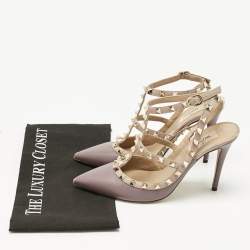 Pre Owned Valentino Pale Purple Leather Rockstud Ankle Strap Pumps Size 38.5