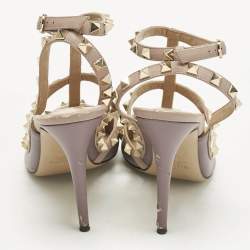 Pre Owned Valentino Pale Purple Leather Rockstud Ankle Strap Pumps Size 38.5