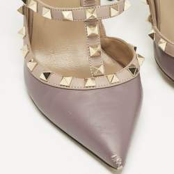 Pre Owned Valentino Pale Purple Leather Rockstud Ankle Strap Pumps Size 38.5