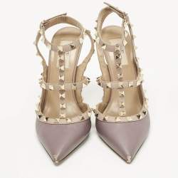 Pre Owned Valentino Pale Purple Leather Rockstud Ankle Strap Pumps Size 38.5