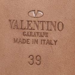 Pre Owned Valentino Burgundy Leather Rolling Rockstud Ankle Strap Sandals Size 39