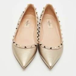 Pre Owned Valentino Gold/Dusty Pink Leather Rockstud Ballet Flats Size 39