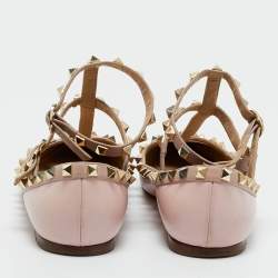 Pre Owned Valentino Pink Leather Rockstud Ballet Flats Size 37