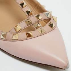 Pre Owned Valentino Pink Leather Rockstud Ballet Flats Size 37