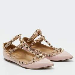 Pre Owned Valentino Pink Leather Rockstud Ballet Flats Size 37