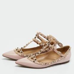Pre Owned Valentino Pink Leather Rockstud Ballet Flats Size 37