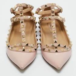 Pre Owned Valentino Pink Leather Rockstud Ballet Flats Size 37