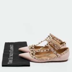 Pre Owned Valentino Pink Leather Rockstud Ballet Flats Size 37