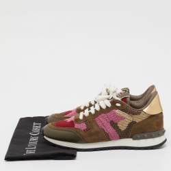 Pre Owned Valentino Multicolor Suede, Leather and Knit Fabric Rockrunner Sneakers Size 37
