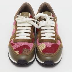 Pre Owned Valentino Multicolor Suede, Leather and Knit Fabric Rockrunner Sneakers Size 37