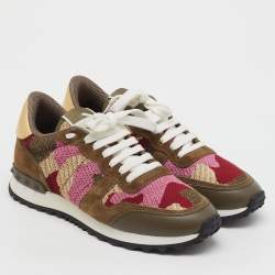 Pre Owned Valentino Multicolor Suede, Leather and Knit Fabric Rockrunner Sneakers Size 37