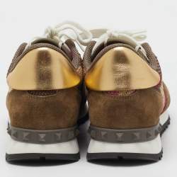 Pre Owned Valentino Multicolor Suede, Leather and Knit Fabric Rockrunner Sneakers Size 37