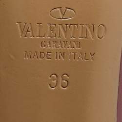 Pre Owned Valentino Beige/Purple Leather and Patent Rockstud Pumps Size 36