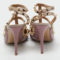 Pre Owned Valentino Beige/Purple Leather and Patent Rockstud Pumps Size 36