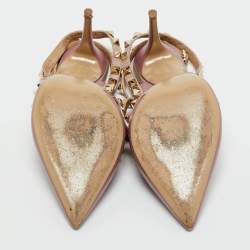 Pre Owned Valentino Beige/Purple Leather and Patent Rockstud Pumps Size 36