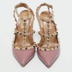 Pre Owned Valentino Beige/Purple Leather and Patent Rockstud Pumps Size 36