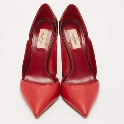 Pre Owned Valentino Burgundy/Red Leather Pointed Toe Pumps Size 40