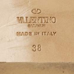 Pre Owned Valentino Beige Leather Rockstud Slide Sandals Size 38