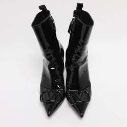 Pre Owned Valentino Beige Patent Leather VLogo Ankle Length Boots Size 38