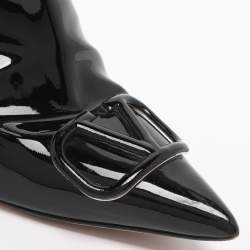 Pre Owned Valentino Beige Patent Leather VLogo Ankle Length Boots Size 38