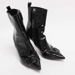 Pre Owned Valentino Beige Patent Leather VLogo Ankle Length Boots Size 38