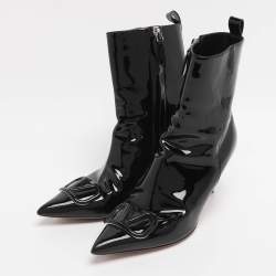 Pre Owned Valentino Beige Patent Leather VLogo Ankle Length Boots Size 38