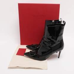 Pre Owned Valentino Beige Patent Leather VLogo Ankle Length Boots Size 38