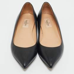 Pre Owned Valentino Black Leather One Stud Ballet Flats Size 38