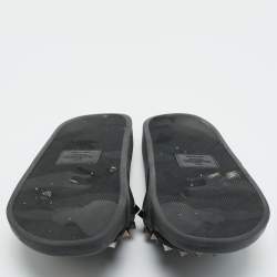 Pre Owned Valentino Black Rubber Rockstud Pool Slides Size 38