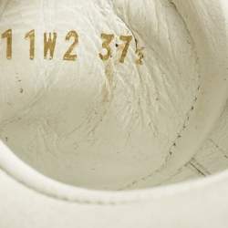 Pre Owned Valentino White/Blue Mink Fur And Leather Rockstud Low Top Sneakers Size 37.5