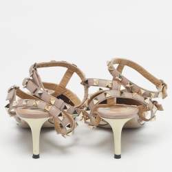 Pre Owned Valentino Cream Leather and Patent Leather Rockstud Pumps Size 37